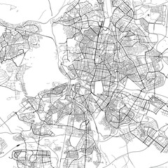 Fototapeta na wymiar Area map of Madrid Spain with white background and black roads