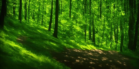 Beautiful woods photo taken in polish Bieszczady mountains during summer. Trail from Ustrzyki via Carynska Meadow to Brzegi, Bieszczadzki Park Narodowy. High quality Illustration - obrazy, fototapety, plakaty