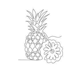 Continuous line art drawing of pineapple fruit. Tropical pineapple single line art drawing vector illustration.