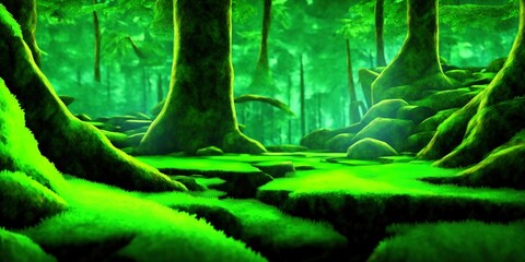 BC Rainforest with moss floor. High quality Illustration