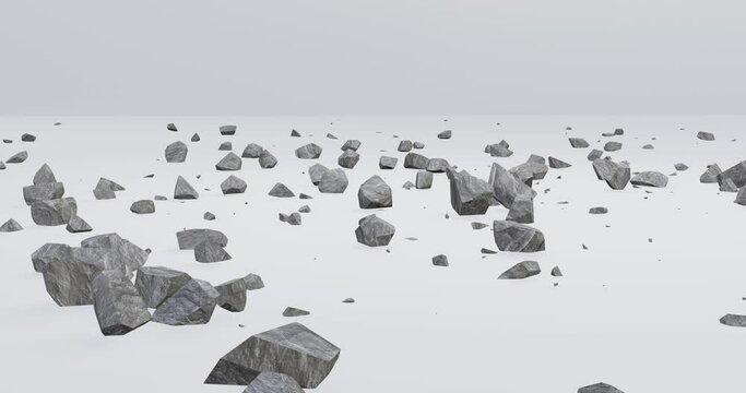 3d render of exploded rock or concrete pieces