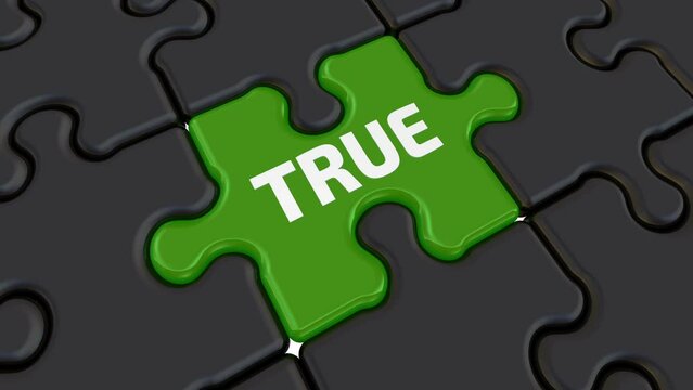 Fake and true. The words on the puzzles. Folded black puzzles elements and one red with white word FAKE is change to green with word TRUE. Footage video