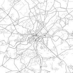Area map of Namur Belgium with white background and black roads