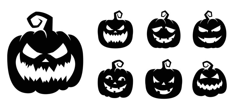 Silhouette halloween pumpkin set situated on white background vector image.