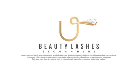 Beauty lashes with letter u concept premium vector - obrazy, fototapety, plakaty