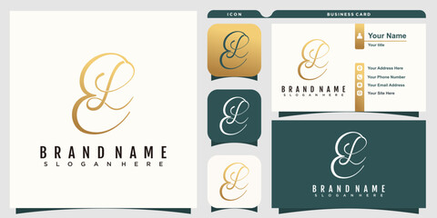EL initial logo illustration with business card design - obrazy, fototapety, plakaty