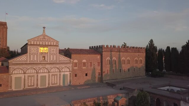 Florence Tuscany Italy Skyline Drone Aerial footage during golden hour