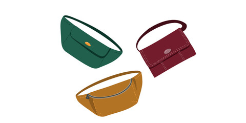 Set leather waist or shoulder bag banana isolated on white background. Flat vector illustration