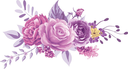 Beautiful Rose Flower and botanical leaf digital painted illustration for love wedding valentines day or arrangement invitation design greeting card