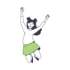 Jumping Woman Character Feeling Happy and Excited Rejoicing Vector Illustration