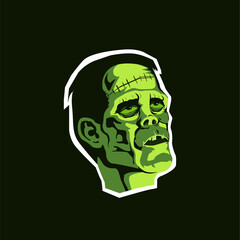 scary frankenstein monster head sticker vector