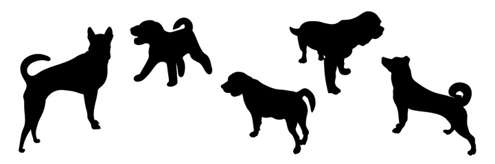 Silhouettes of dogs in different poses, set silhouettes of animals