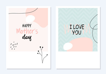 Vector hand drawn mother's day posters. Postcard, banner happy mother's day. I love you mom. Poster set.