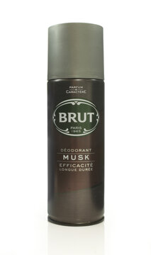 brut Musk deodorant spray packaging isolated on white background Stock Adobe Stock