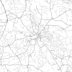 Area map of Pisek Czech Republic with white background and black roads