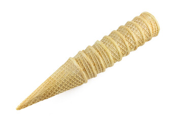 Stack of ice cream cones isolated on white background. Waffle cornets