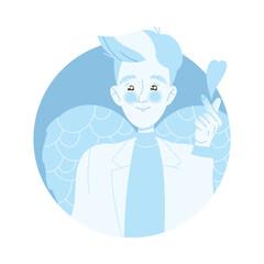 Blue Angel Man with Wings Showing Heart Gesture Suggesting Something Good Vector Illustration