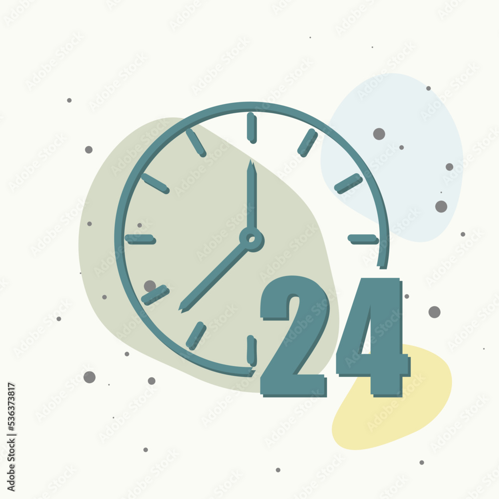 Poster vector icon of a clock. 24 hours. vector illustration clock on multicolored background.