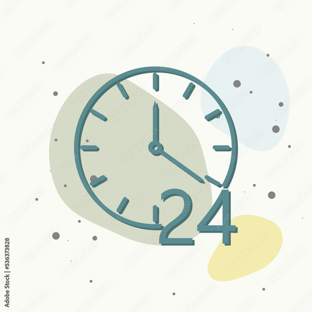 Poster vector icon of a clock. 24 hours. vector illustration clock on multicolored background.
