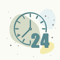 Vector icon of a clock. 24 hours. Vector illustration clock on multicolored background.