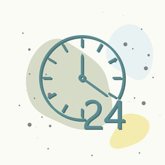 Vector icon of a clock. 24 hours. Vector illustration clock on multicolored background.