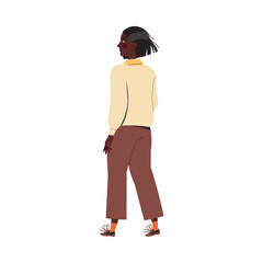 Back View of Walking Woman Looking at Something Vector Illustration