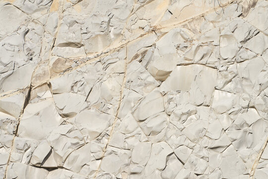 Exposure of light gray mudstone. Stone texture with cracks. Copy space.