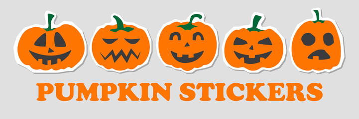 Halloween pumpkin stickers with white outline. Sticker icon set. Vector illustration