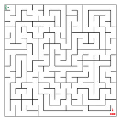The maze coloring page finds the right way to the solution. square maze black line on white background