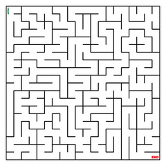 The maze coloring page finds the right way to the solution. square maze black line on white background