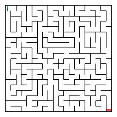 The maze coloring page finds the right way to the solution. square maze black line on white background