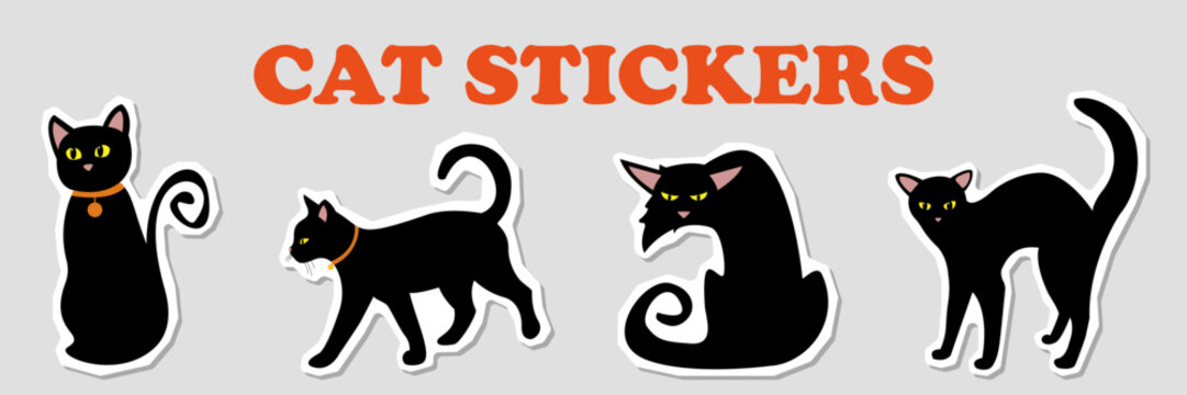Vector design halloween cat sticker collection illustration or icon set