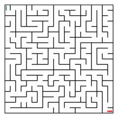 The maze coloring page finds the right way to the solution. square maze black line on white background
