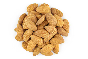 Pile of almonds isolated on white background