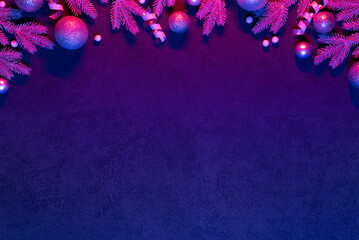 Christmas background in neon color with border