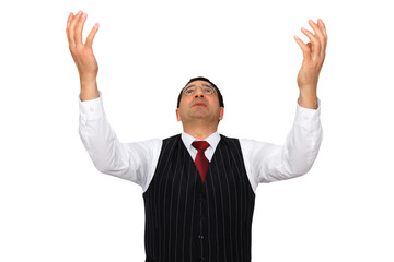 Gesture series: manager reaches up symbolically.