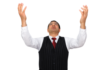 Gesture series: manager reaches up symbolically.