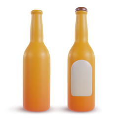 3d realistic beer bottle with empty label isolated on white background. Set design elements in modern cartoon style. Minimal vector illustration.