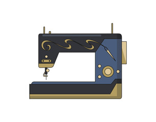 Sewing machine. Retro design form of tool for sewing. Colorful equipment of dressmaker. Vector illustration in flat style