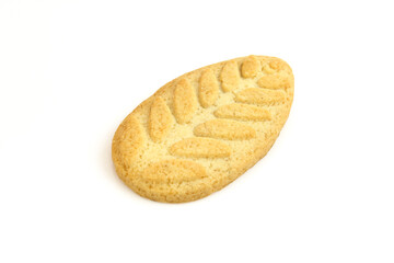 Single leaf shaped cookie biscuit isolated on white background