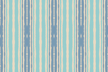 Ethnic Vector Ikat Print Boho. Blue Abstract Decoration. Carpet Hippie Bohemian. Blue Tapestry Hand made. Blue Graphic Mosaic. Striped Design. 