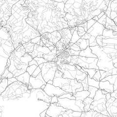 Fototapeta premium Area map of Teplice Czech Republic with white background and black roads
