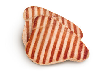Tuna fish steak grilled isolated on white background with full depth of field. Top view. Flat lay