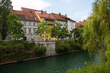 Fototapeta na wymiar The Ljubljanici River in Ljubljana, Slovenia