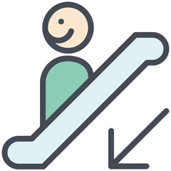 downward, downward escalator, escalator, stairs, steps, icon, floor, lift, navigation, sign, stair, line, stroke