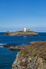 Fototapeta na wymiar A view of Godrevy Lighthouse in St Ives Bay, Cornwall