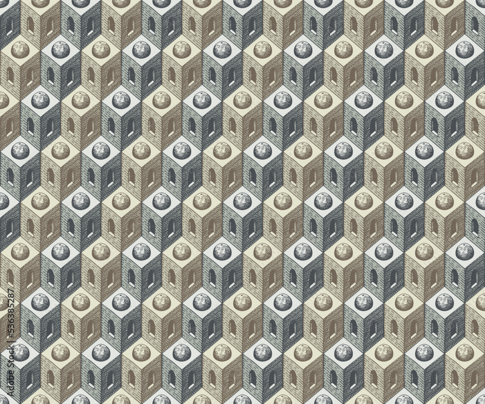 Poster seamless pattern with pencil drawings of architectural elements. abstract vector texture, suitable f