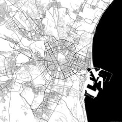 Area map of Valencia Spain with white background and black roads