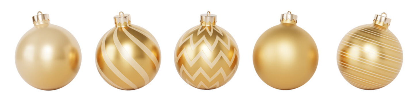 Set of golden baubles for Christmas or New Year holidays design, 3d render