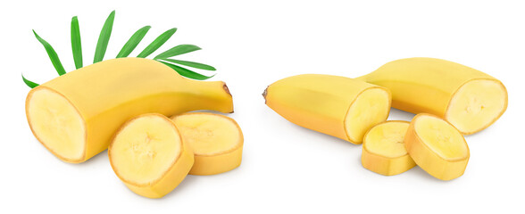 baby banana sliced isolated on white background with full depth of field